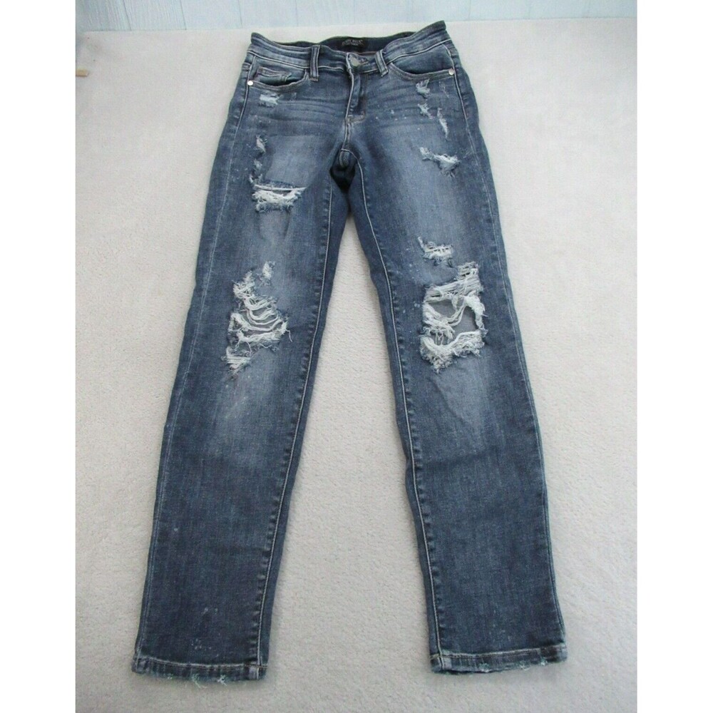 Judy Blue Women's Size 3 / 25 Jeans Boyfriend Fit Acid Wash Blue Distressed